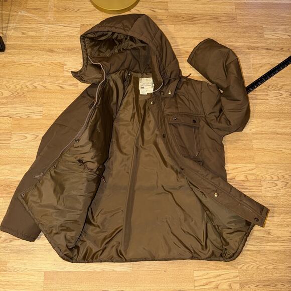 Vintage Sears Fieldmaster Mens Brown Jacket Medium Winter Removable Hood - Picture 4 of 5